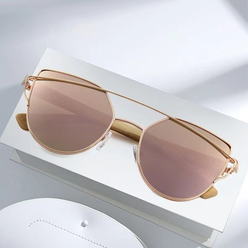 Mariam's Collection MAC169 Fashionable Cat-eye Metal Frame BamboTemple Sunglasses — main product shot