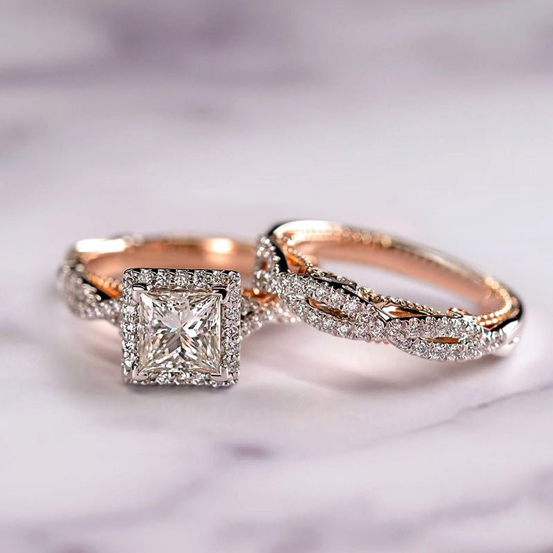 Mariam's Collection MAC175 Rose Gold Sparkling Zircon Luxury Engagement Ring — Mariam's Collection branding close-up