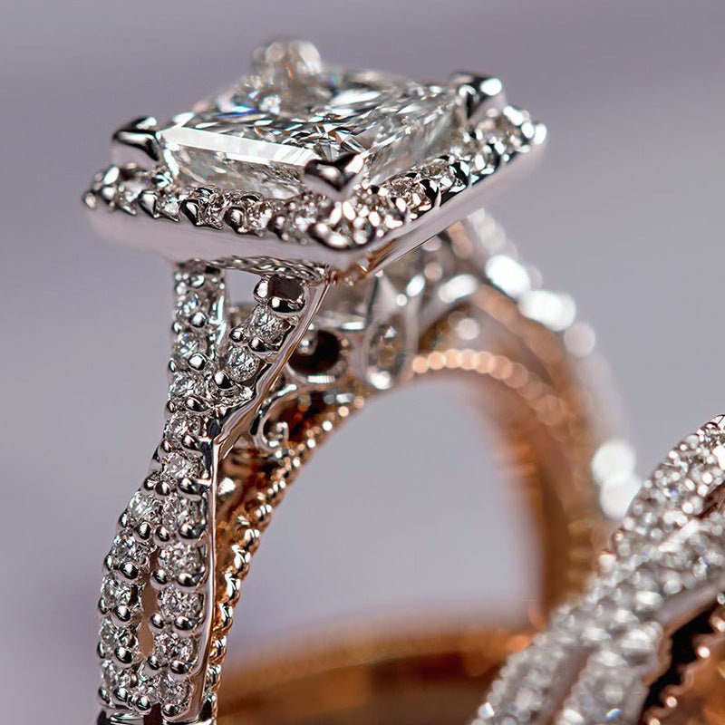 Mariam's Collection MAC175 Rose Gold Sparkling Zircon Luxury Engagement Ring — Gold detail