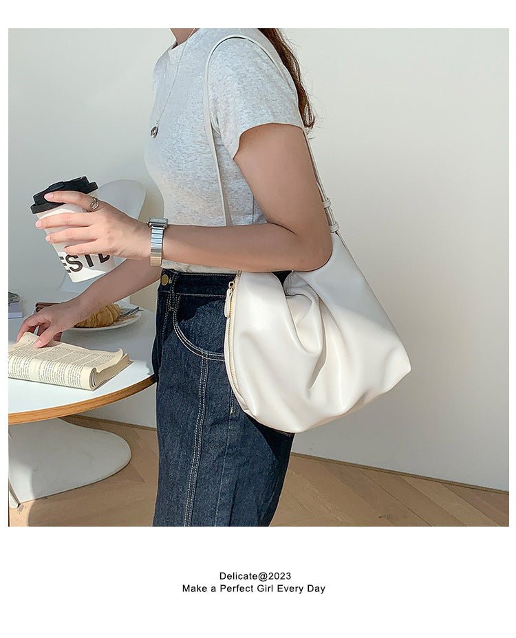 Mariam's Collection MAC180 High-End Pleated PU Leather All-Match Tote Bag — detail close-up
