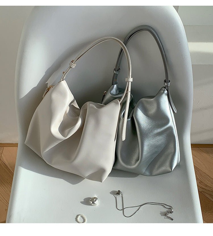 Mariam's Collection MAC180 High-End Pleated PU Leather All-Match Tote Bag — lifestyle worn / used context