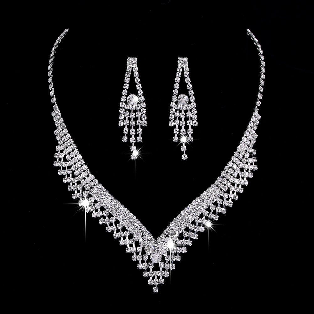 Mariam's Collection MAC181 Brilliant Full Diamond Zircon Drop Necklace And Earrings — Mariam's Collection branding close-up