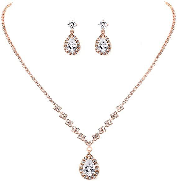 Mariam's Collection MAC181 Brilliant Full Diamond Zircon Drop Necklace And Earrings — fabric or material detail