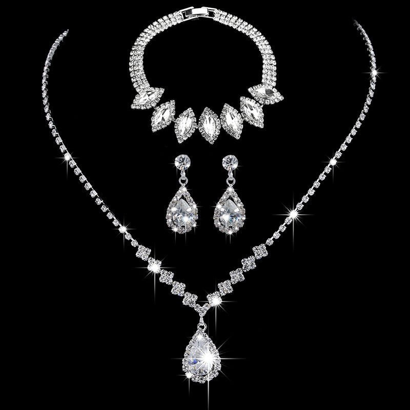 Mariam's Collection MAC181 Brilliant Full Diamond Zircon Drop Necklace And Earrings — main product shot