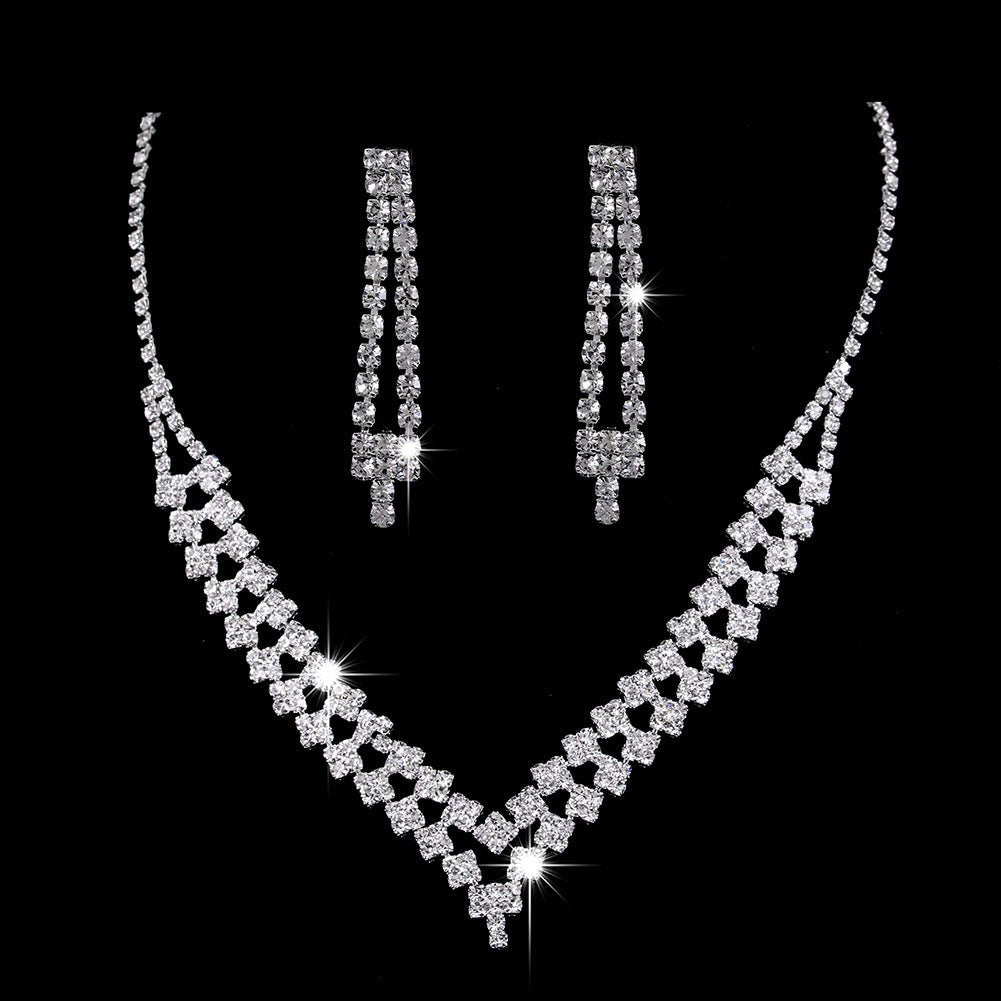 Mariam's Collection MAC181 Brilliant Full Diamond Zircon Drop Necklace And Earrings — lifestyle worn / used context