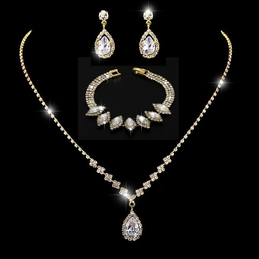 Mariam's Collection MAC181 Brilliant Full Diamond Zircon Drop Necklace And Earrings — detail close-up