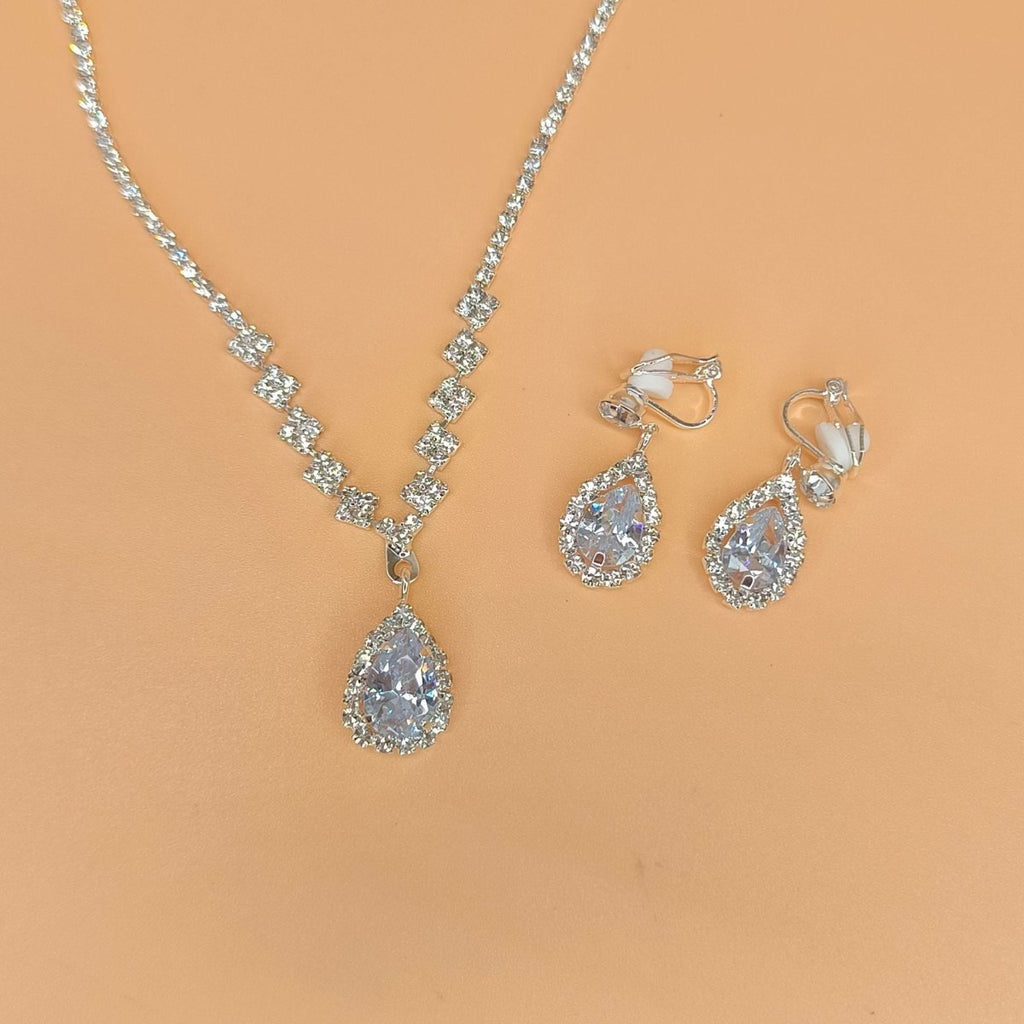 Mariam's Collection MAC181 Brilliant Full Diamond Zircon Drop Necklace And Earrings — detail shot 8