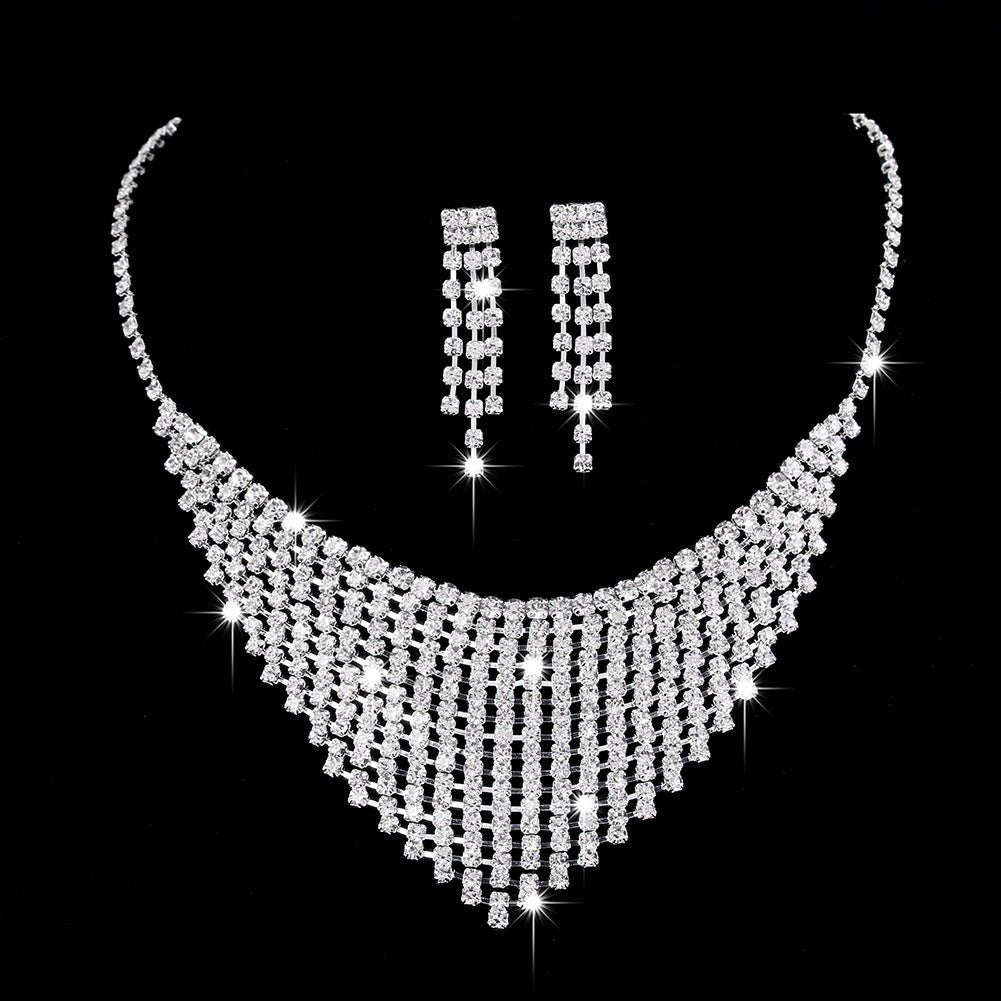 Mariam's Collection MAC181 Brilliant Full Diamond Zircon Drop Necklace And Earrings — product category context