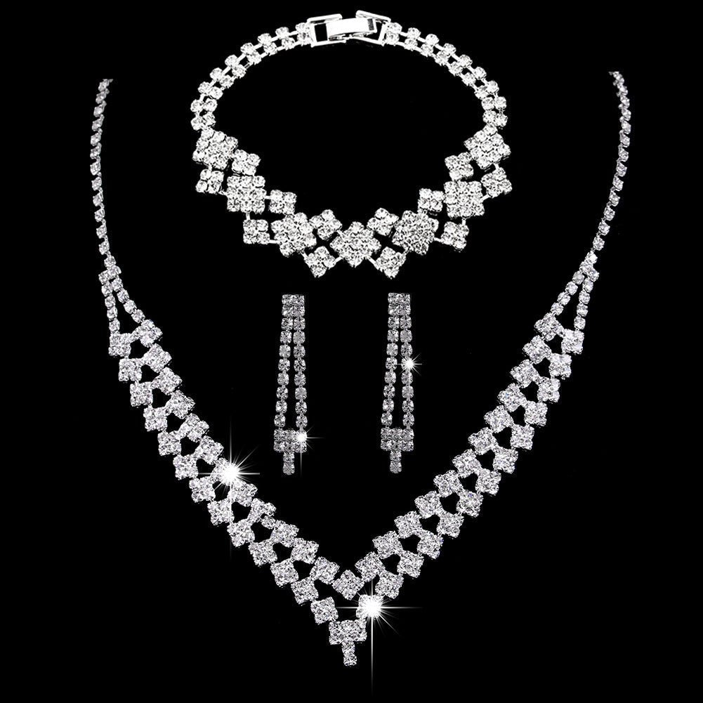 Mariam's Collection MAC181 Brilliant Full Diamond Zircon Drop Necklace And Earrings — product on model