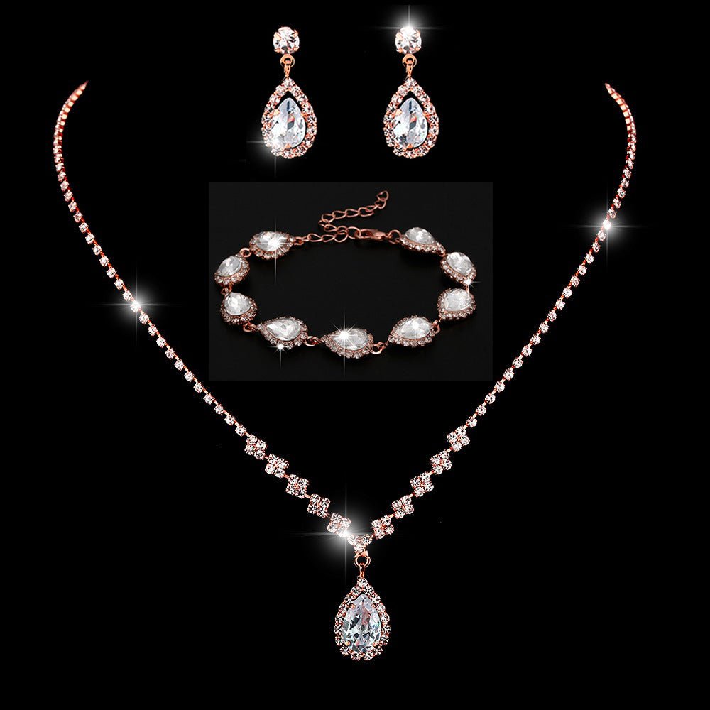 Mariam's Collection MAC181 Brilliant Full Diamond Zircon Drop Necklace And Earrings — flat-lay composition