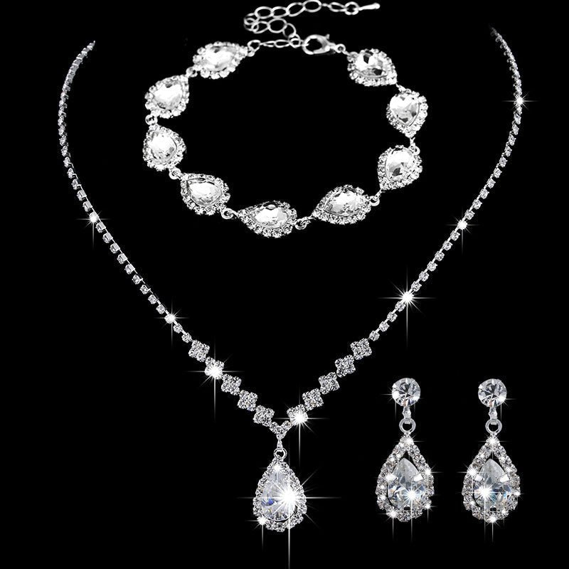 Mariam's Collection MAC181 Brilliant Full Diamond Zircon Drop Necklace And Earrings — feature highlight