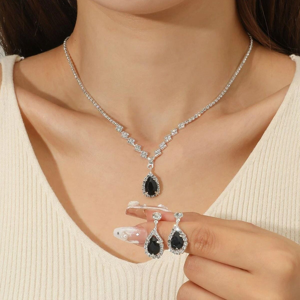 Mariam's Collection MAC181 Brilliant Full Diamond Zircon Drop Necklace And Earrings — flat-lay composition