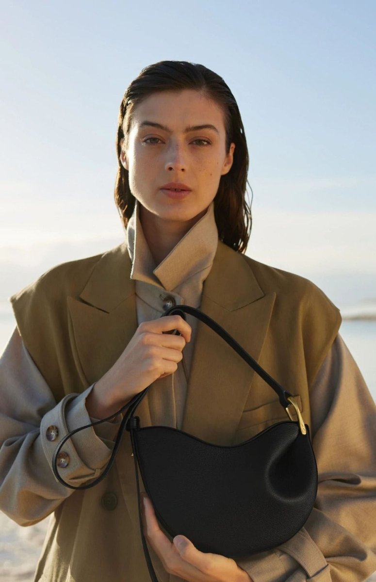 Mariam's Collection MAC182 Lychee Textured One-Shoulder Crossbody Saddle Bag — product on model