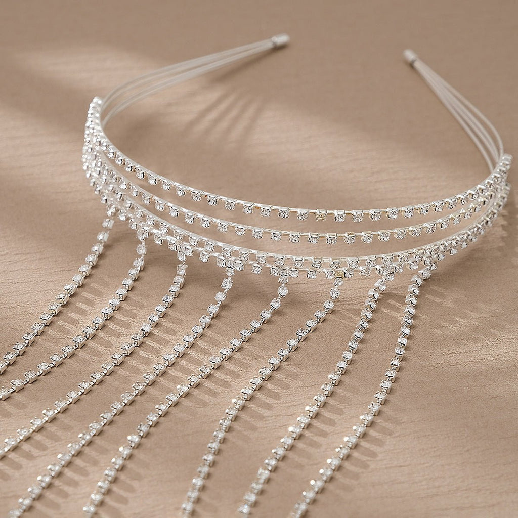Mariam's Collection Mariam's Collection MAC185 Stylish Rhinestone Tassel Headband — Mariam's Collection branding close-up
