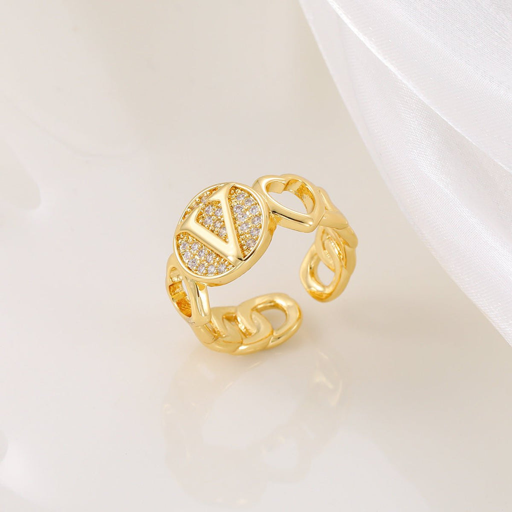 Mariam's Collection MAC186 Copper Set With Zircon 18K Real Gold Love Glossy Letter Ring — color detail