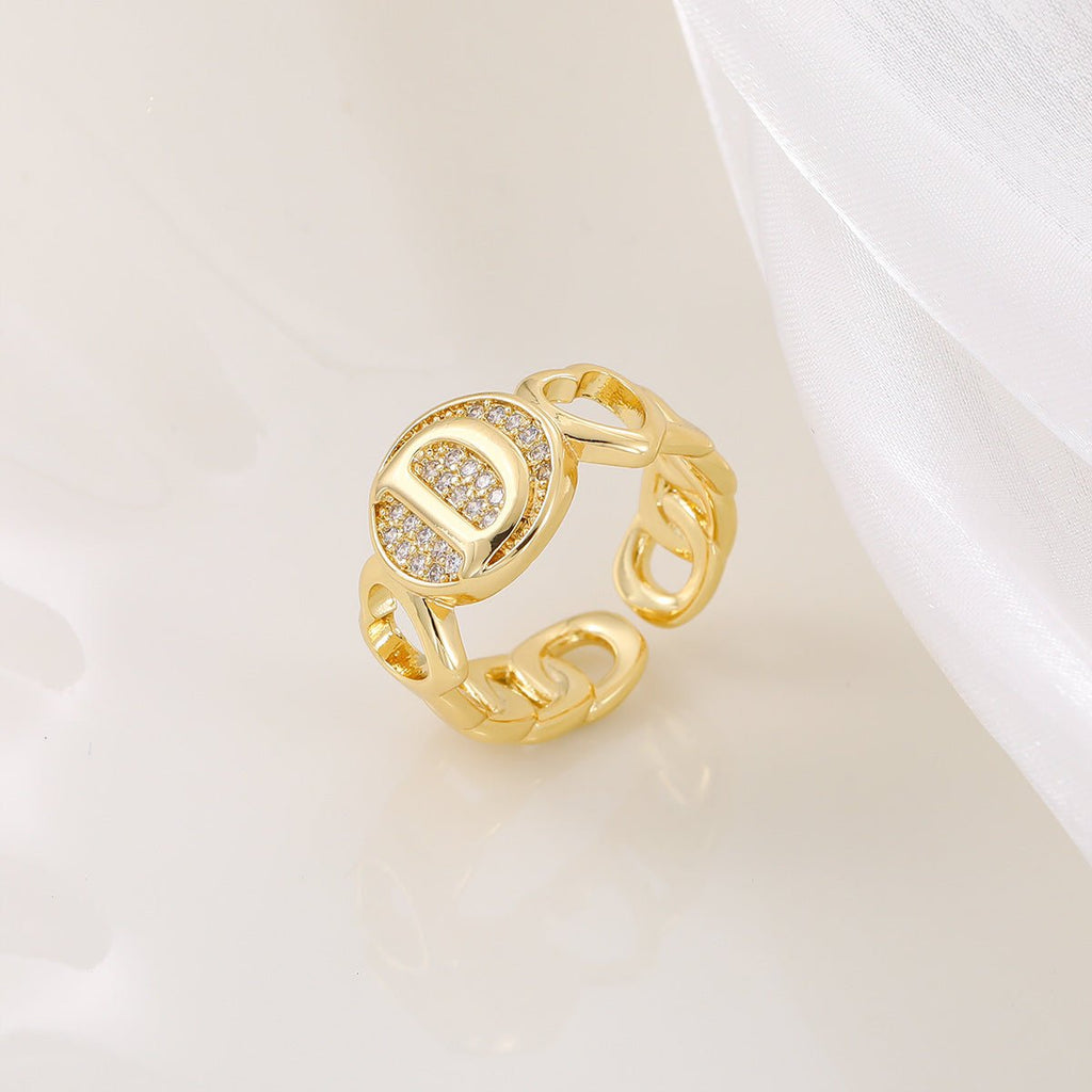 Mariam's Collection MAC186 Copper Set With Zircon 18K Real Gold Love Glossy Letter Ring — detail shot 7