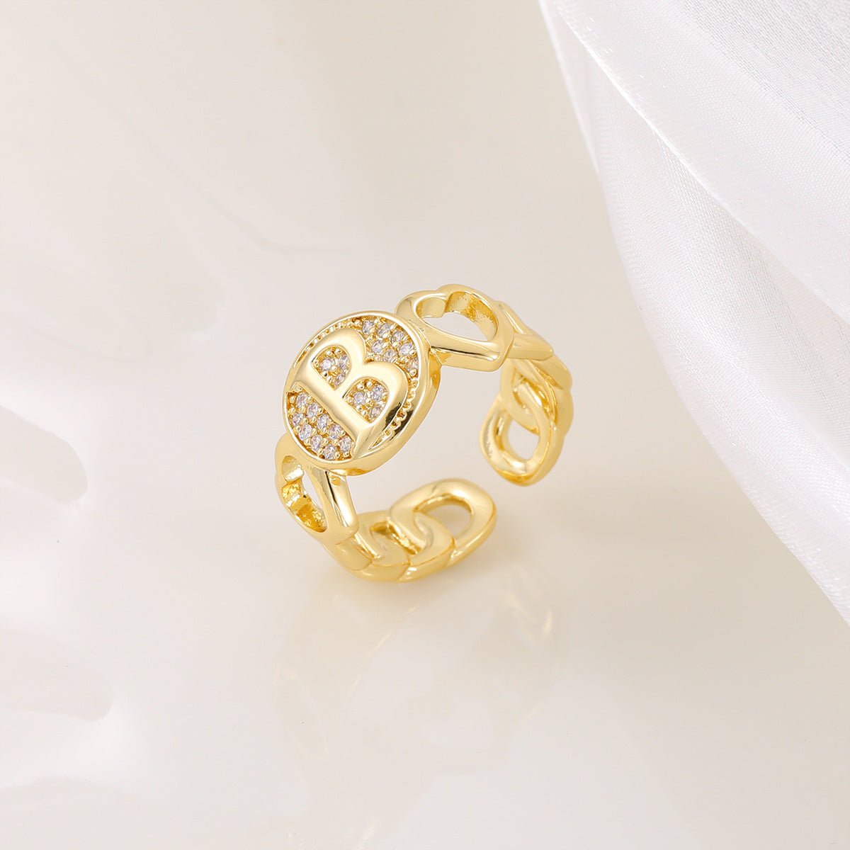 Mariam's Collection MAC186 Copper Set With Zircon 18K Real Gold Love Glossy Letter Ring — lifestyle worn / used context