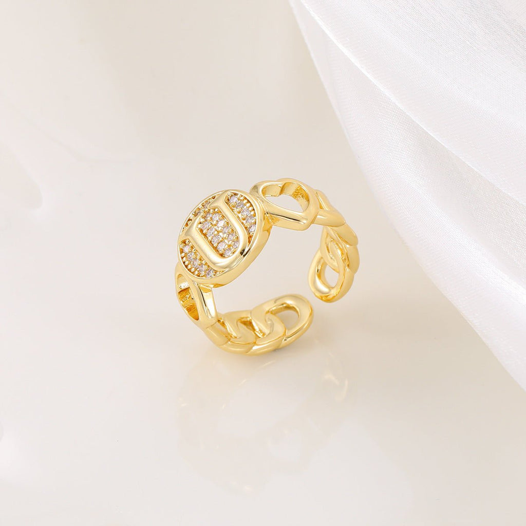 Mariam's Collection MAC186 Copper Set With Zircon 18K Real Gold Love Glossy Letter Ring — size reference