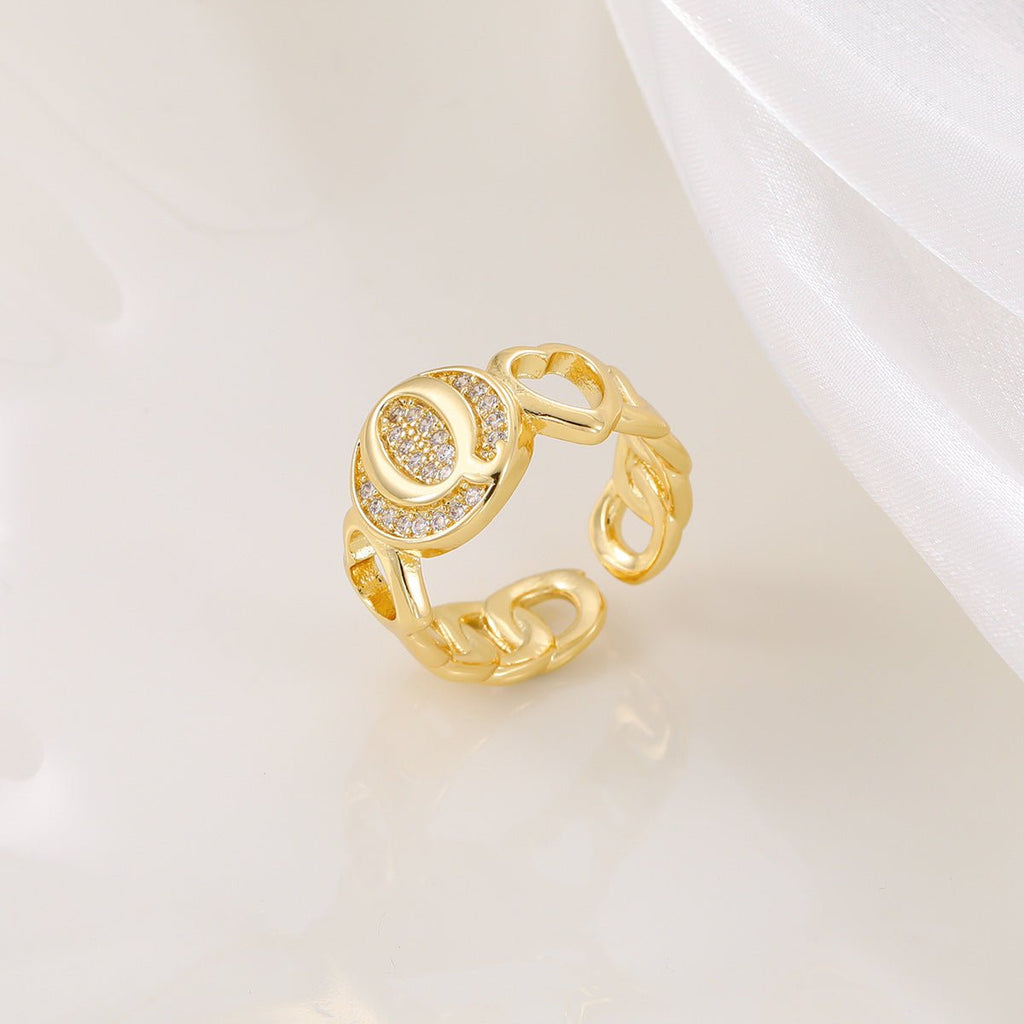 Mariam's Collection MAC186 Copper Set With Zircon 18K Real Gold Love Glossy Letter Ring — side view