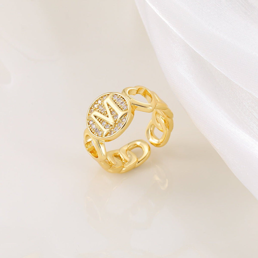 Mariam's Collection MAC186 Copper Set With Zircon 18K Real Gold Love Glossy Letter Ring — main product shot