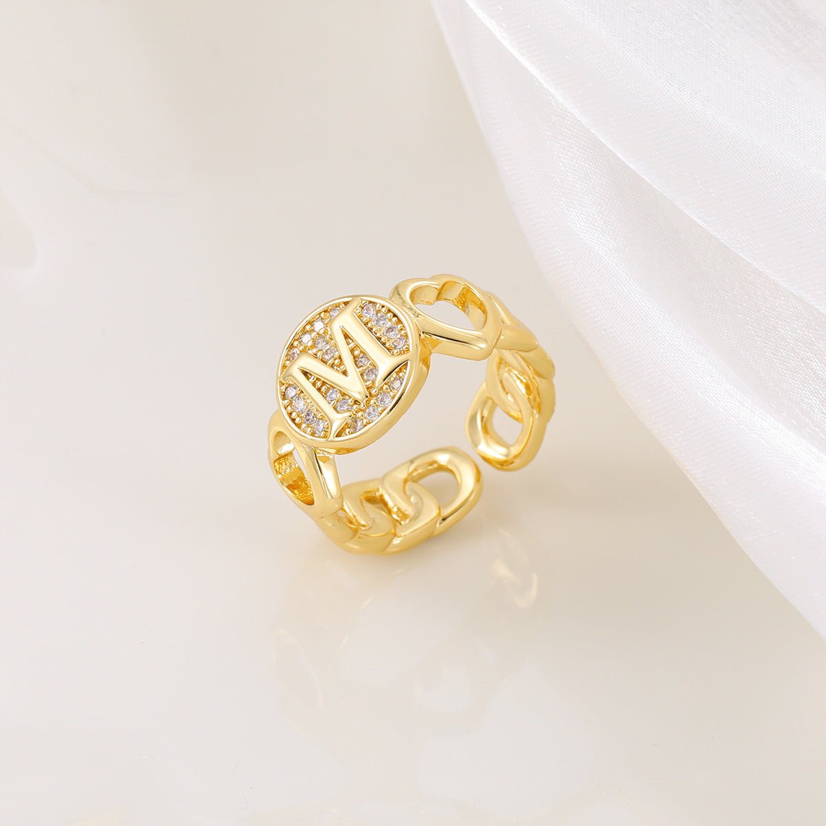 Mariam's Collection MAC186 Copper Set With Zircon 18K Real Gold Love Glossy Letter Ring — main product shot