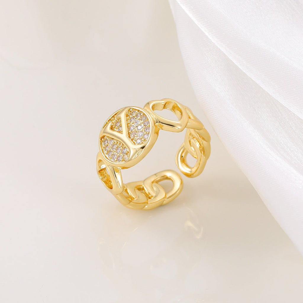 Mariam's Collection MAC186 Copper Set With Zircon 18K Real Gold Love Glossy Letter Ring — fabric or material detail