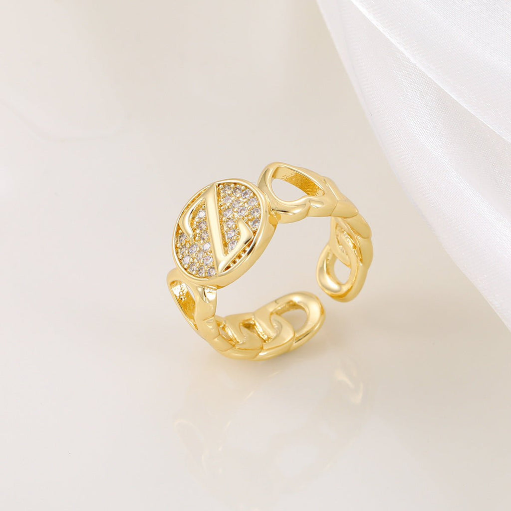 Mariam's Collection MAC186 Copper Set With Zircon 18K Real Gold Love Glossy Letter Ring — feature highlight