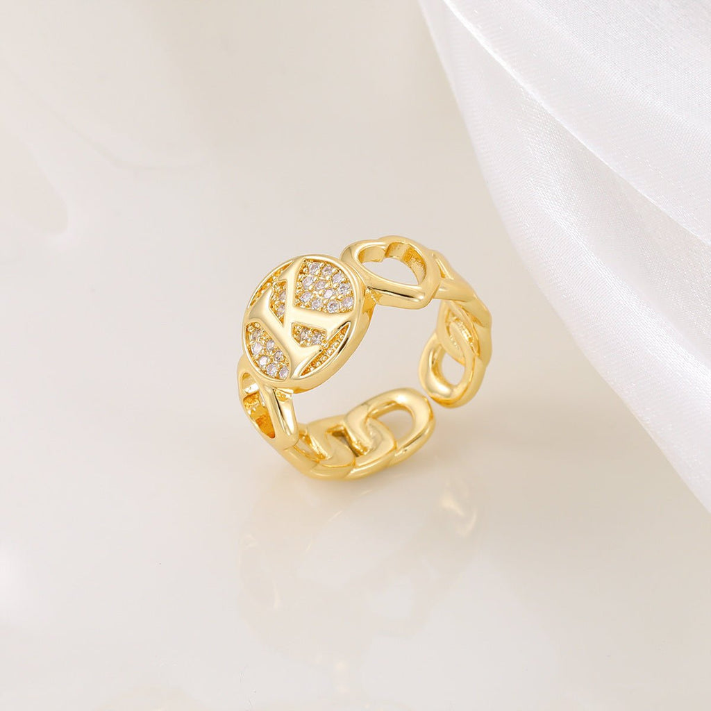 Mariam's Collection MAC186 Copper Set With Zircon 18K Real Gold Love Glossy Letter Ring — product on model
