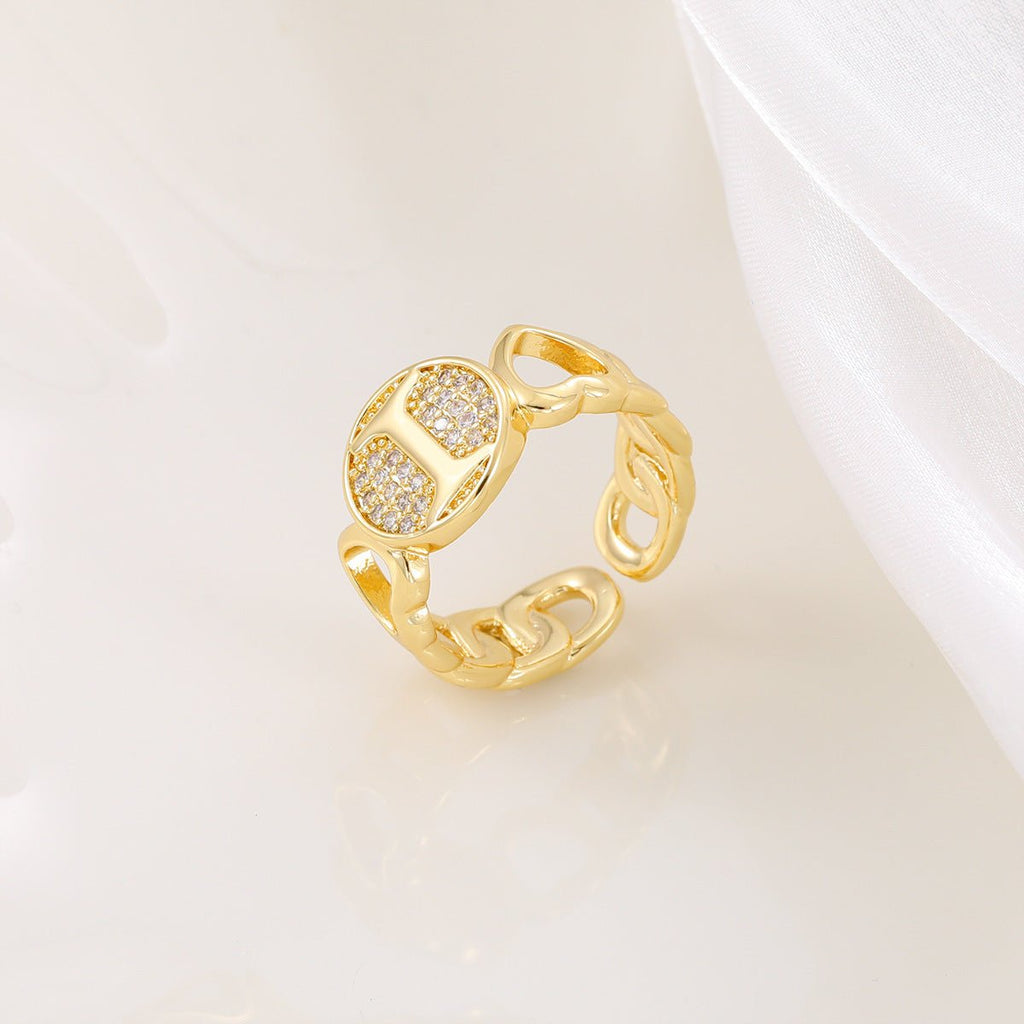 Mariam's Collection MAC186 Copper Set With Zircon 18K Real Gold Love Glossy Letter Ring — fabric or material detail