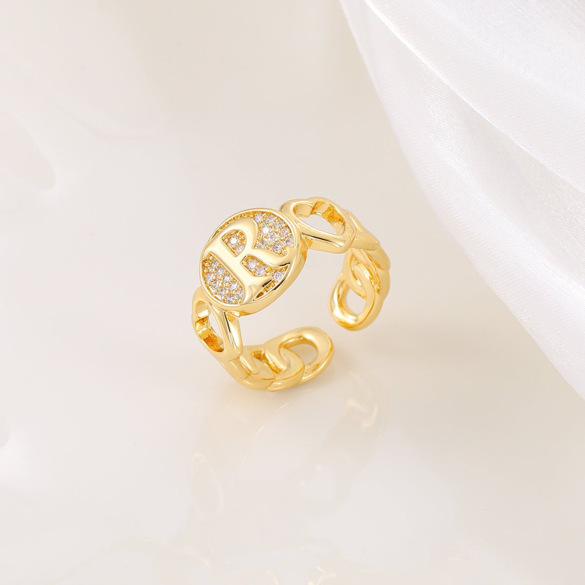 Mariam's Collection MAC186 Copper Set With Zircon 18K Real Gold Love Glossy Letter Ring — back view