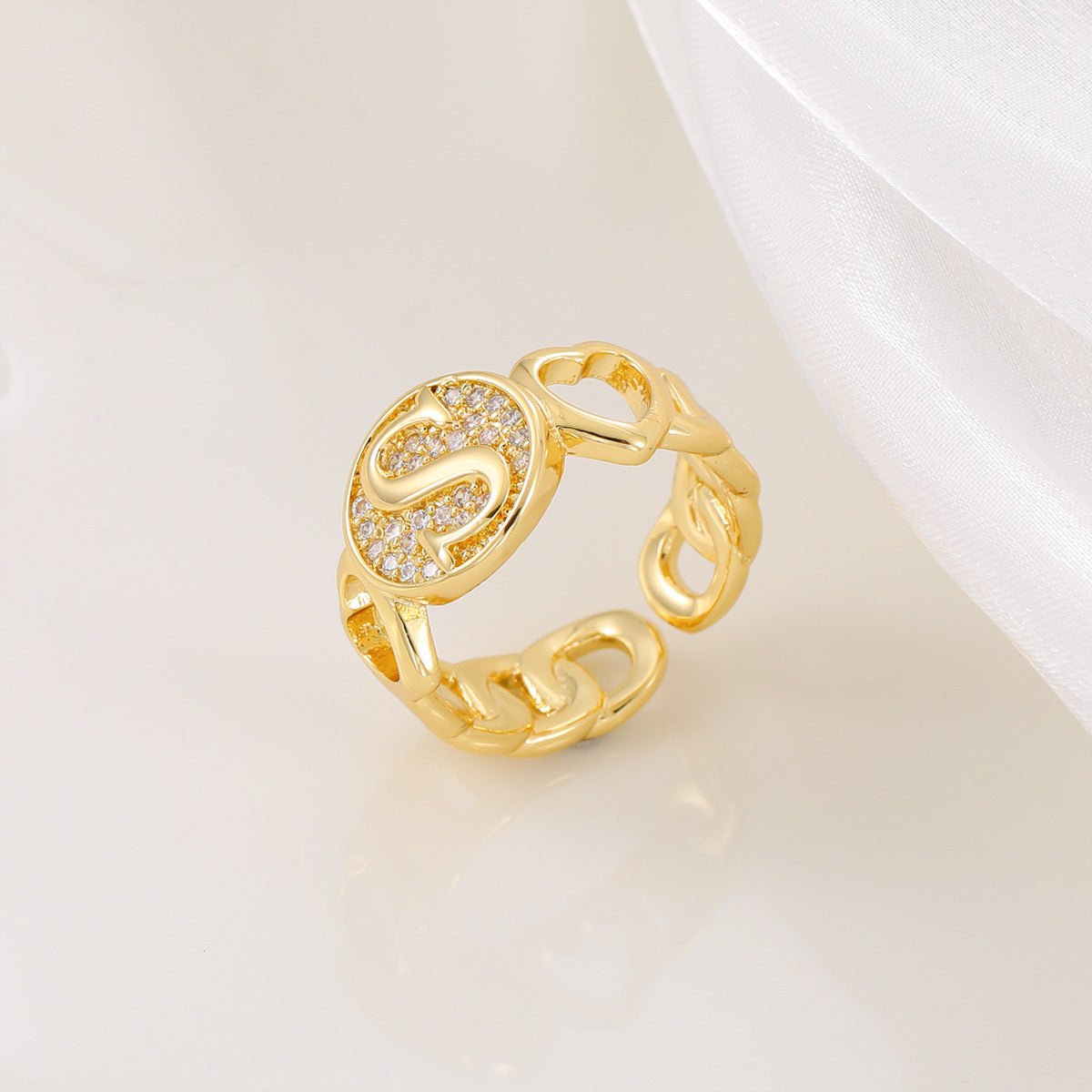 Mariam's Collection MAC186 Copper Set With Zircon 18K Real Gold Love Glossy Letter Ring — alternative angle