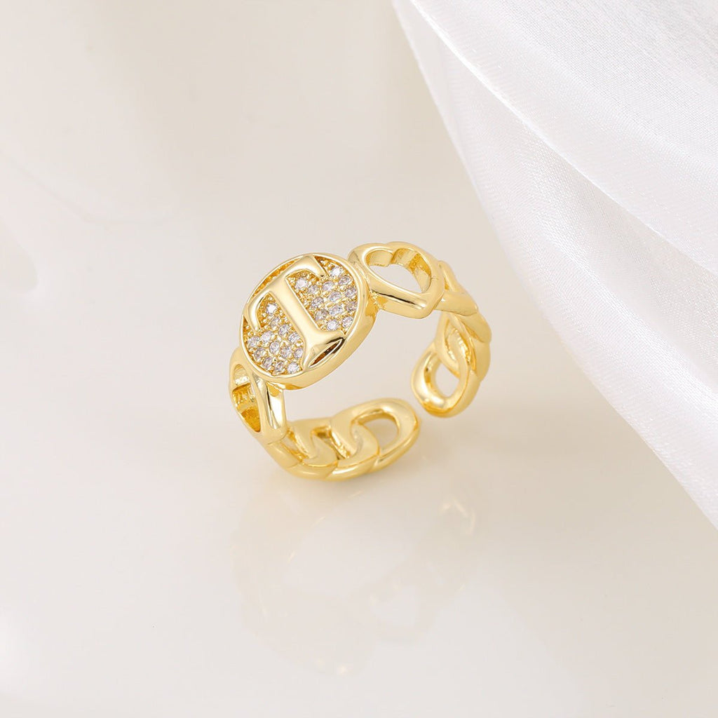 Mariam's Collection MAC186 Copper Set With Zircon 18K Real Gold Love Glossy Letter Ring — in-use photo