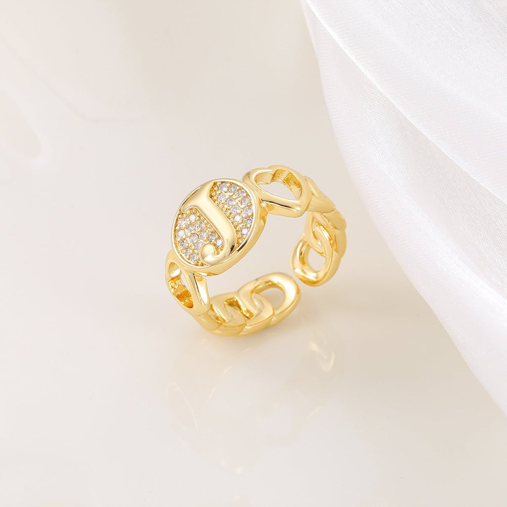 Mariam's Collection MAC186 Copper Set With Zircon 18K Real Gold Love Glossy Letter Ring — feature highlight