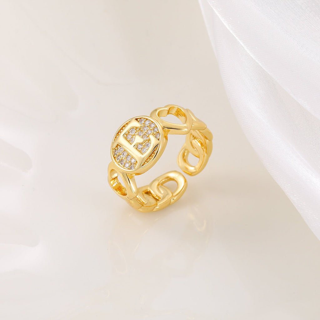 Mariam's Collection MAC186 Copper Set With Zircon 18K Real Gold Love Glossy Letter Ring — detail shot 8
