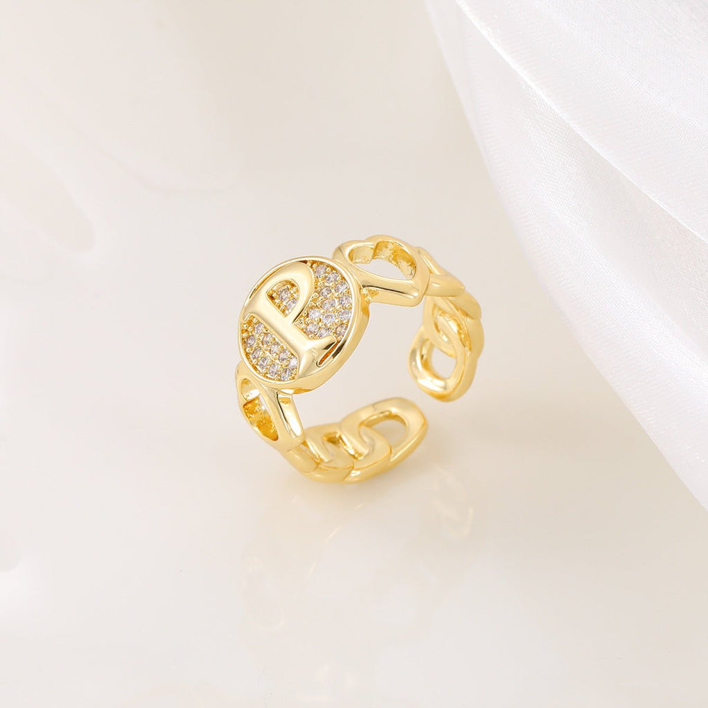 Mariam's Collection MAC186 Copper Set With Zircon 18K Real Gold Love Glossy Letter Ring — lifestyle context