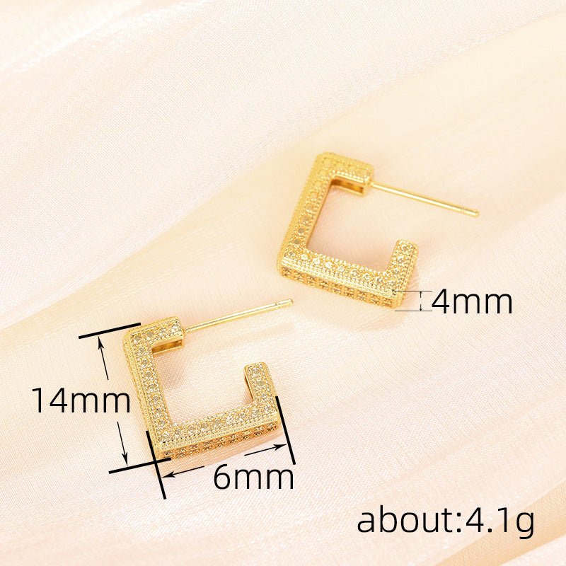 Mariam's Collection Micropaved Diamond Super Flash Geometric High-End Earrings(MAC190) — Mariam's Collection branding close-up
