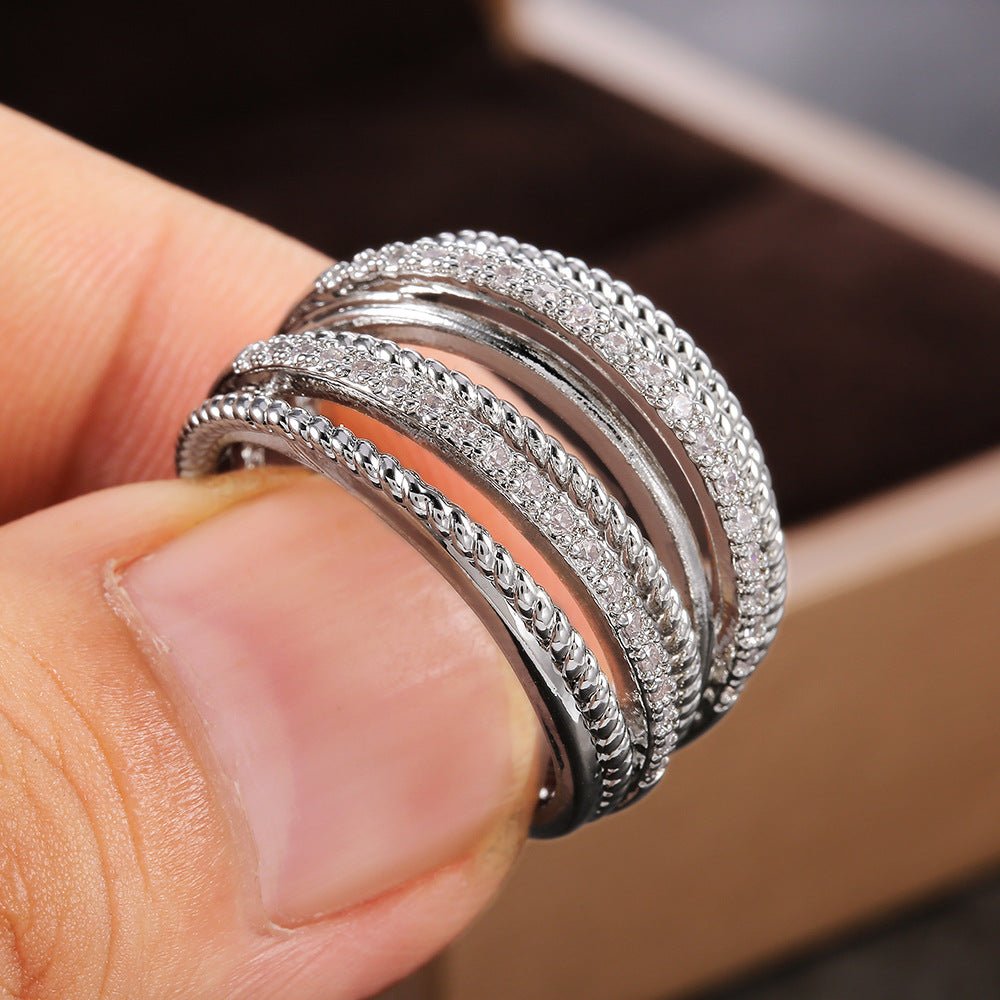 Mariam's Collection Mariam's Collection Crossed Zirconia Ring(MAC192) — lifestyle worn / used context