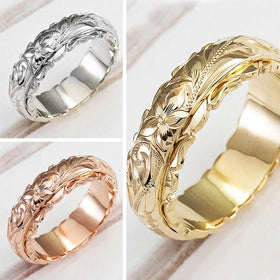 14k Yellow Gold Floating Engraved Rose Ring(MAC195)