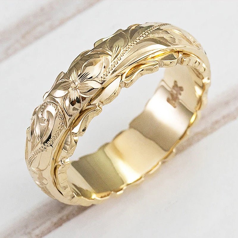 Mariam's Collection 14k Yellow Gold Floating Engraved Rose Ring(MAC195) — Gold detail