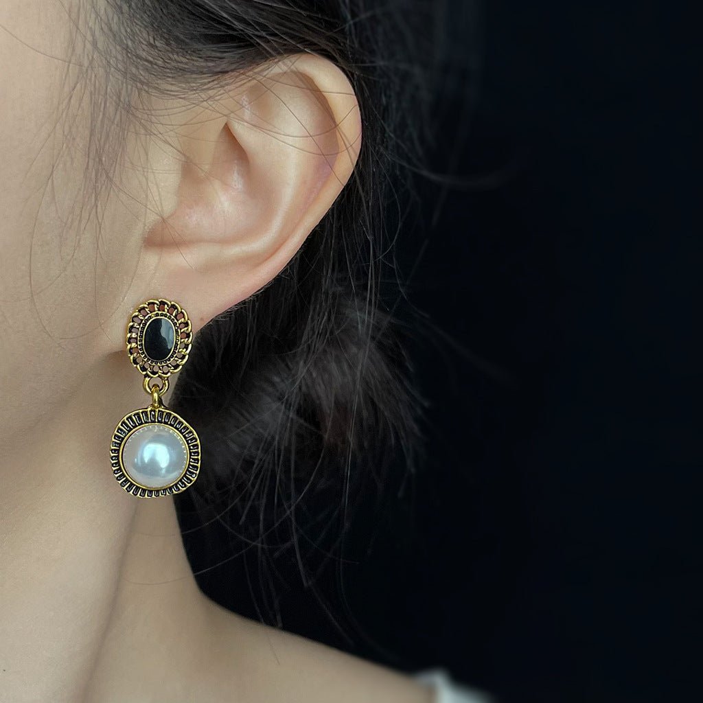 Mariam's Collection Medieval Black Gold Distressed Pearl Earrings(MAC199) — main product shot