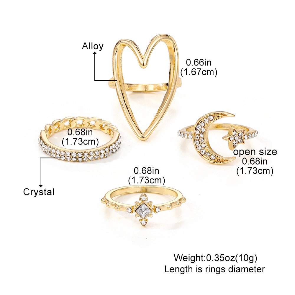 Mariam's Collection Triangle Love Hollow Full Diamond Star Moon Rring(MAC206) — construction detail