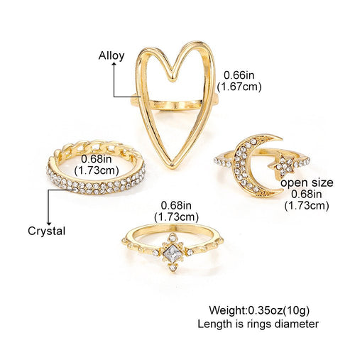 Triangle Love Hollow Full Diamond Star Moon Rring(MAC206)