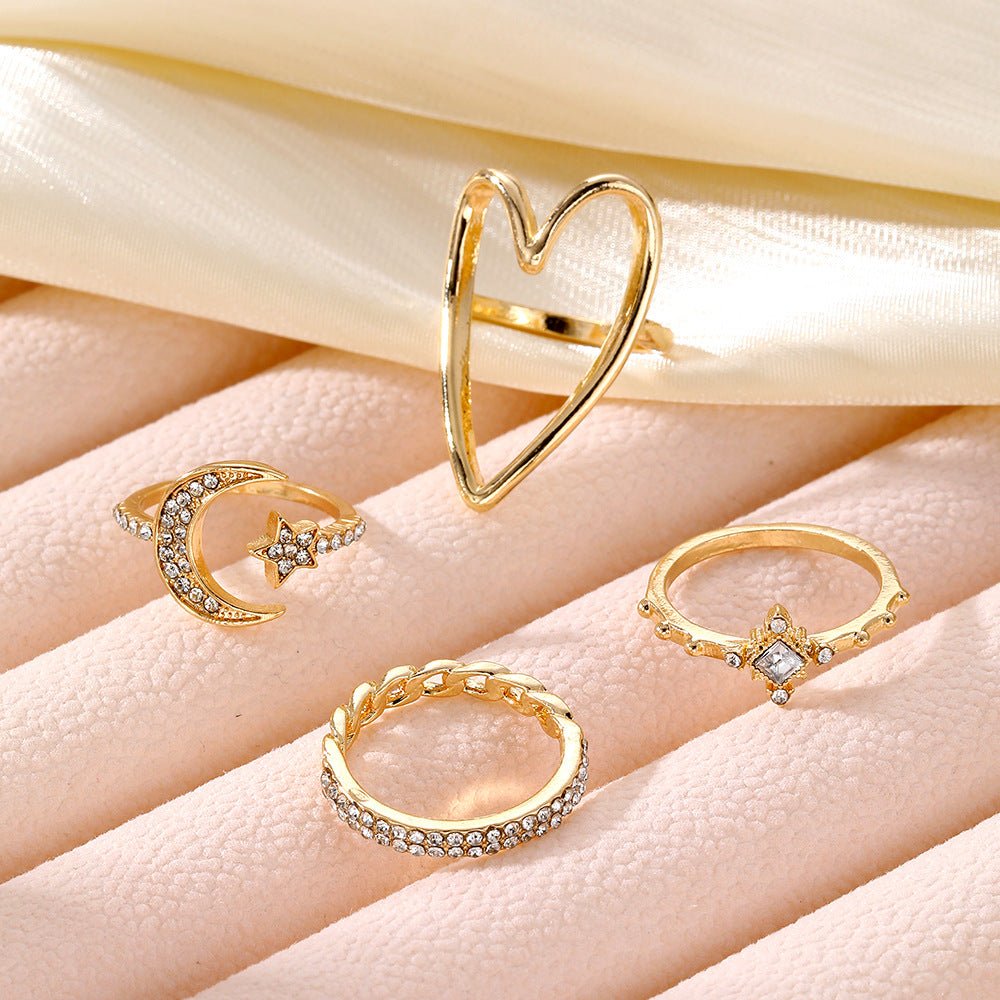 Mariam's Collection Triangle Love Hollow Full Diamond Star Moon Rring(MAC206) — Mariam's Collection branding close-up