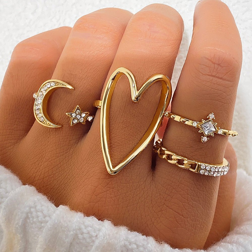 Mariam's Collection Triangle Love Hollow Full Diamond Star Moon Rring(MAC206) — main product shot