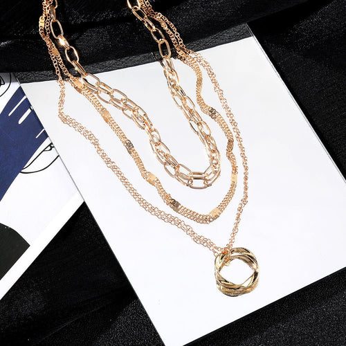 Thick Chain Round Pendant Necklace(MAC207)