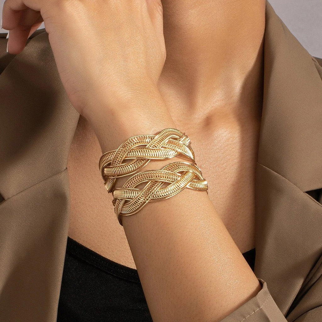 Mariam's Collection Adjustable Alloy Braided Mesh Wide Bracelet(MAC208) — main product shot