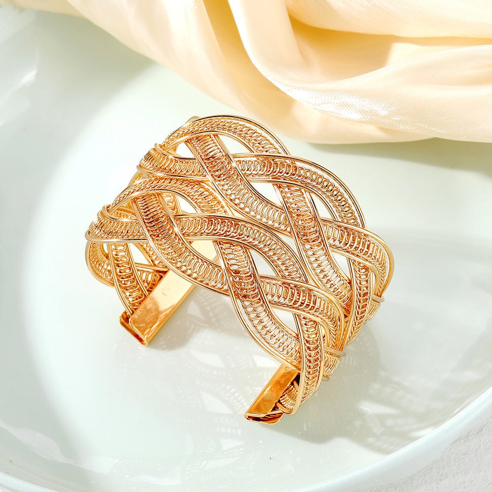 Mariam's Collection Adjustable Alloy Braided Mesh Wide Bracelet(MAC208) — Mariam's Collection branding close-up