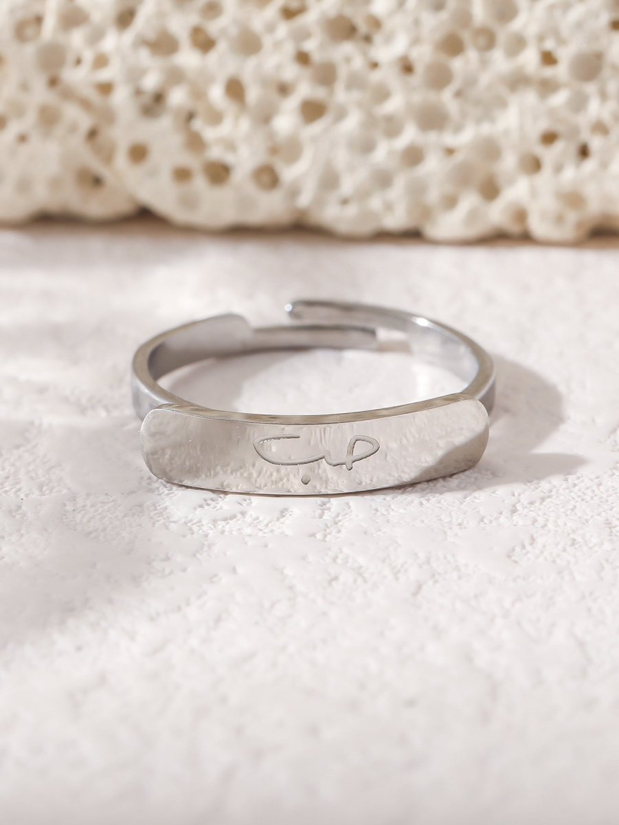 Mariam's Collection Simple engraved titanium steel ring with Arabic elements （With gift box）(MAC215) — detail shot 8