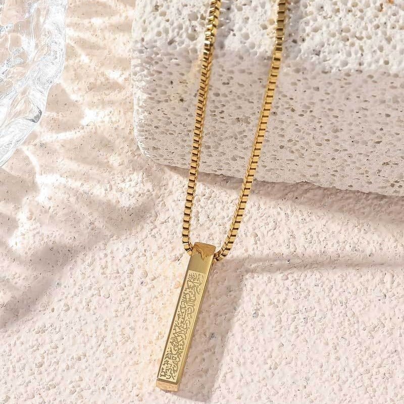Mariam's Collection Titanium Steel High-Quality Square Pillar Engraved Necklace (With gift… — lifestyle worn / used context