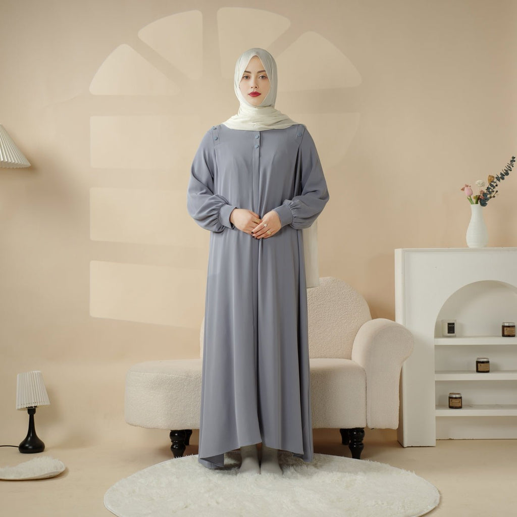 Mariam's Collection Macaron Color Shoulder Button Pullover Abaya (MA083) — product on model